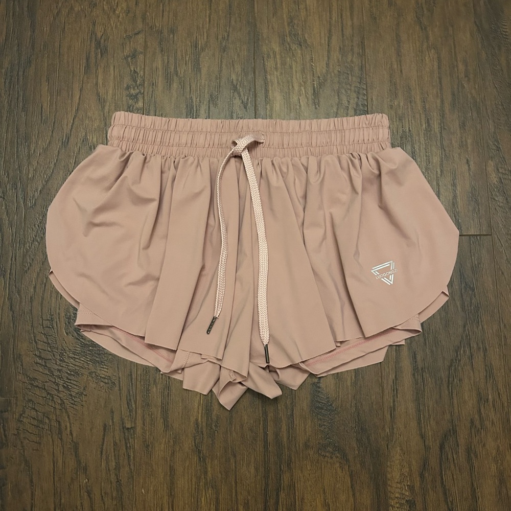Luogongzi Women’s 2-in-1 Flowy Running Shorts Pink Rose Size Small